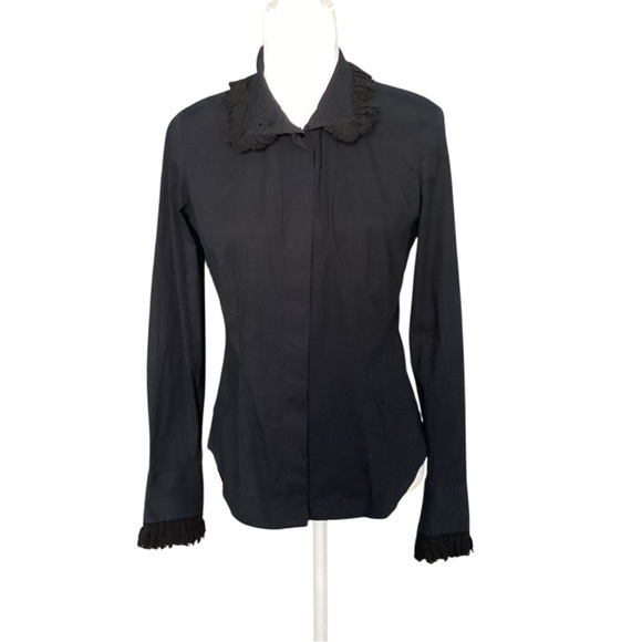 Alexander McQueen Vintage 2007 Black High-Collar Lace Accent Blouse - Picture 4 of 12